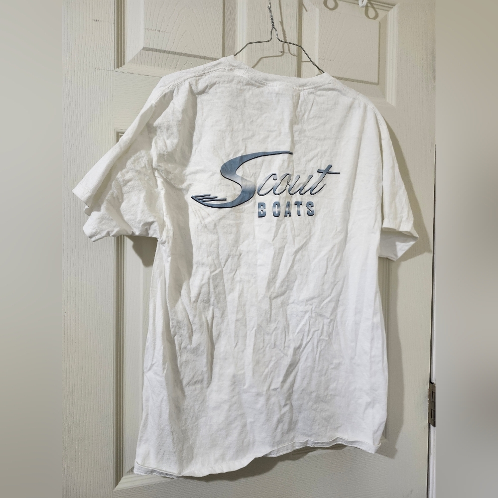 Scout Boats Men's White T-Shirt Large Cotton Boating Boater Tee Shirt Gift